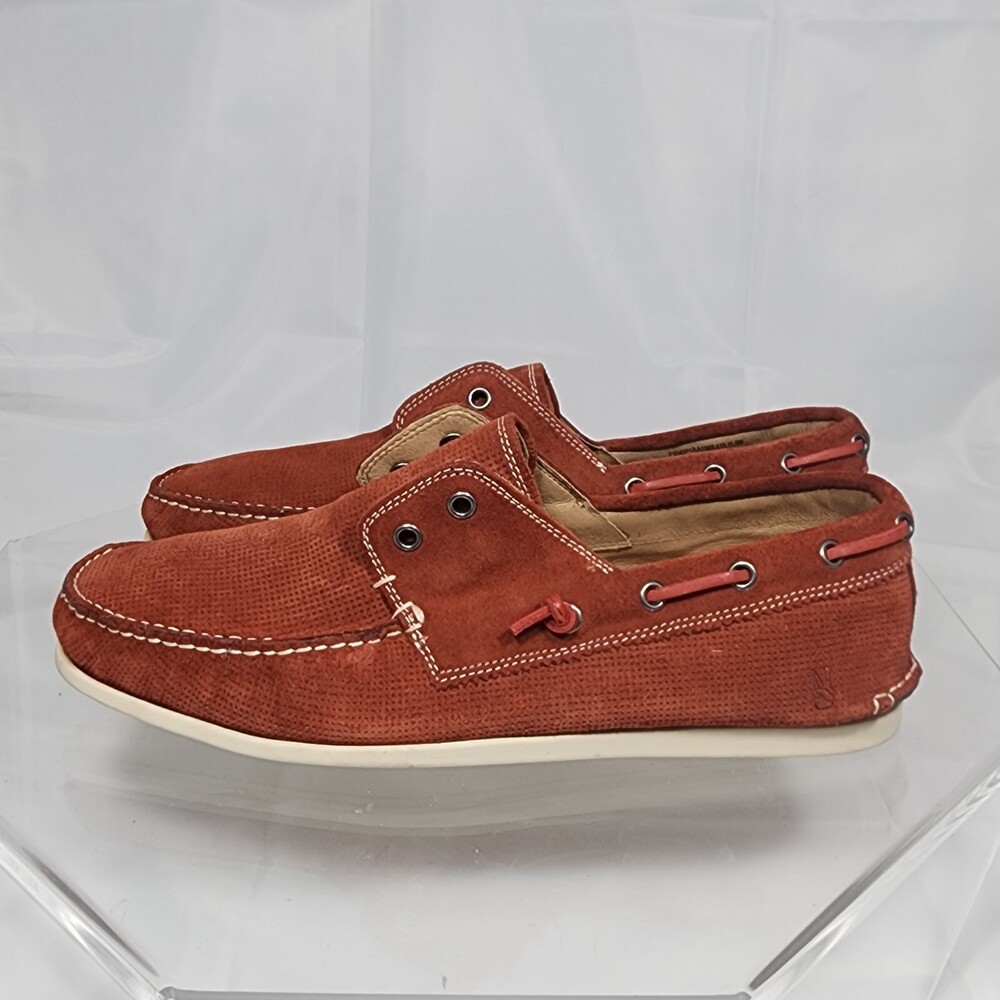 John Varvatos Shoes Men 11.5 M Burnt Orange Suede Leather Laceless Boat Slip On